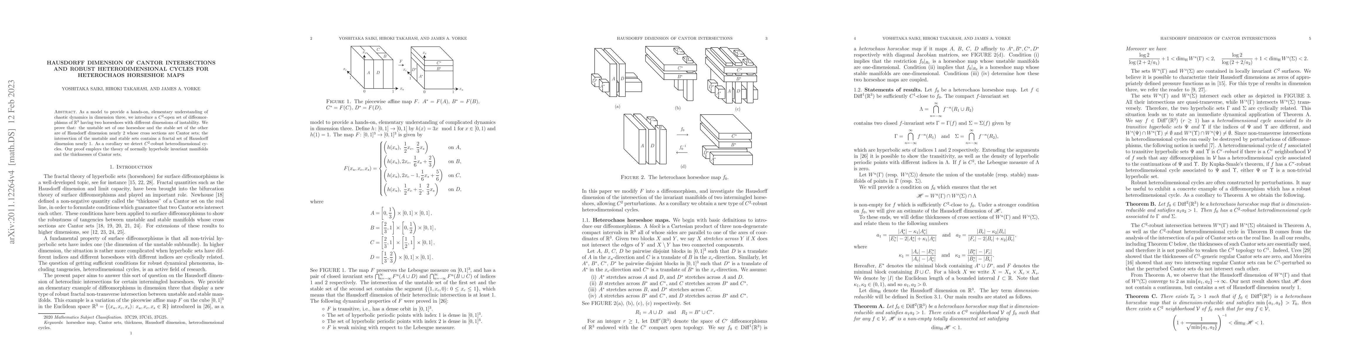 Thumbnail for Hausdorff dimension of Cantor intersections and robust heterodimensional
  cycles for heterochaos horseshoe maps