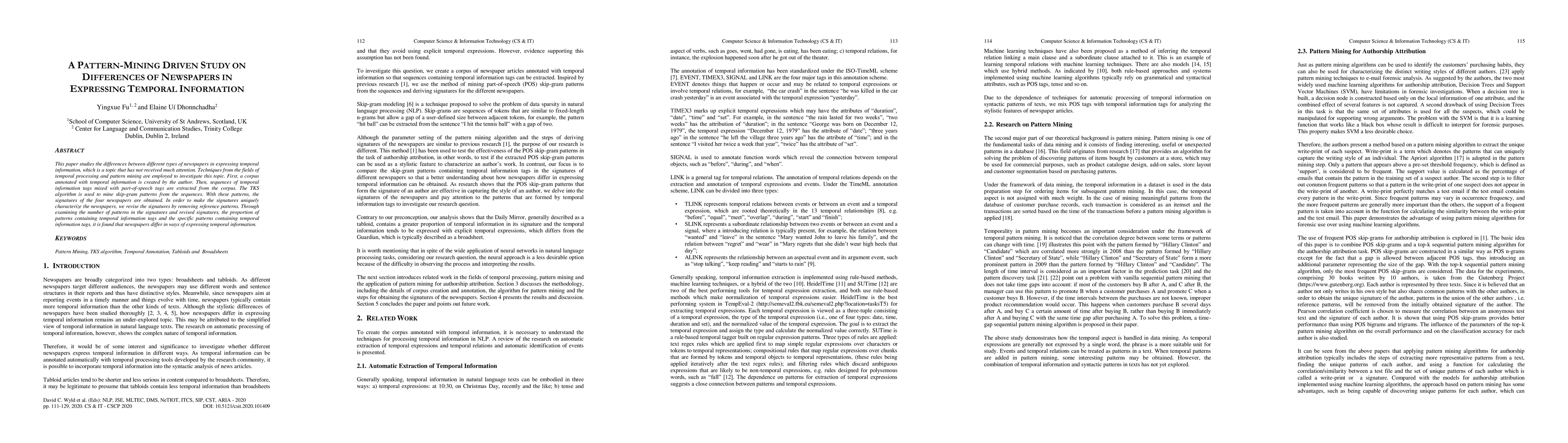 Thumbnail for A Pattern-mining Driven Study on Differences of Newspapers in Expressing
  Temporal Information
