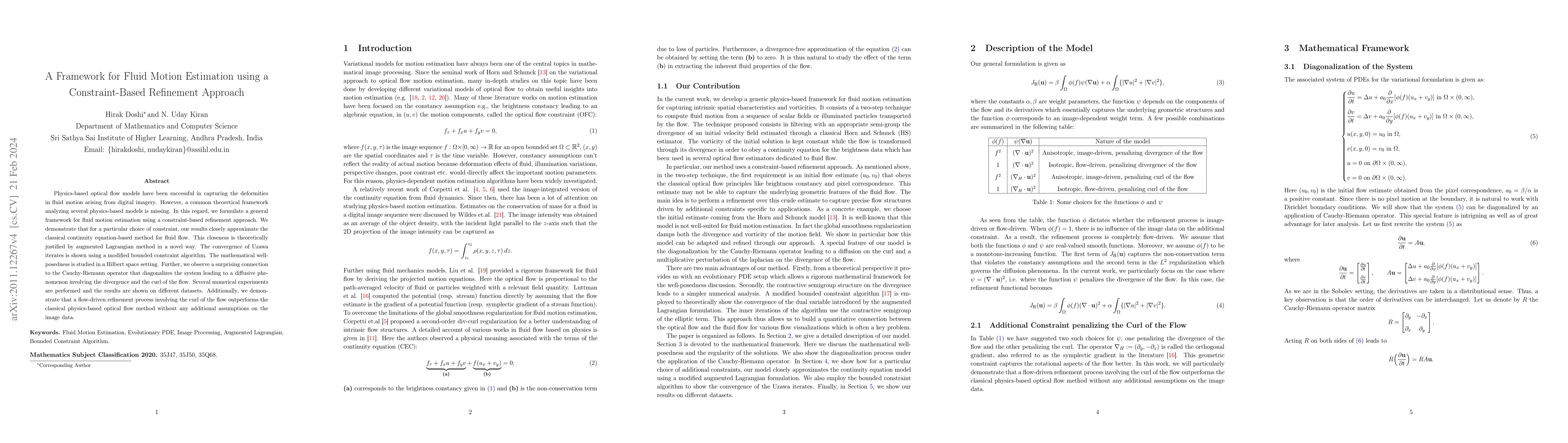 Thumbnail for A Framework for Fluid Motion Estimation using a Constraint-Based
  Refinement Approach