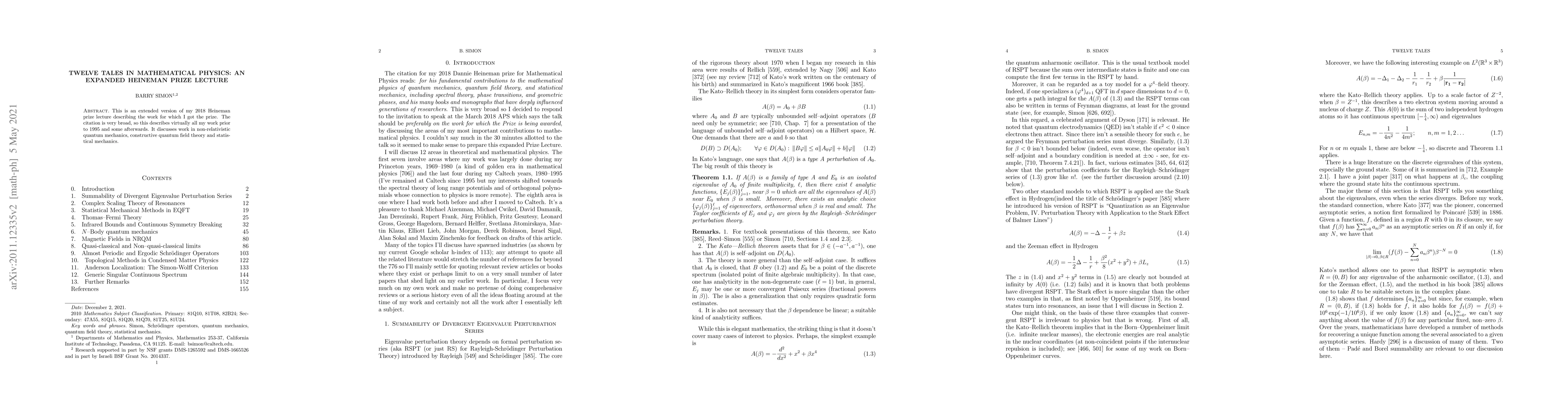 Thumbnail for Twelve Tales in Mathematical Physics: An Expanded Heinemann Prize
  Lecture