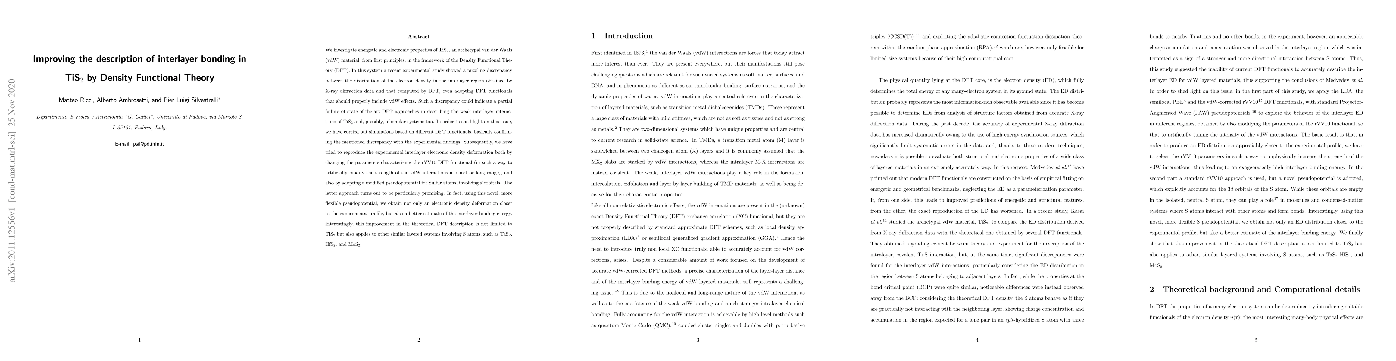 Thumbnail for Improving the description of interlayer bonding in TiS2 by Density
  Functional Theory