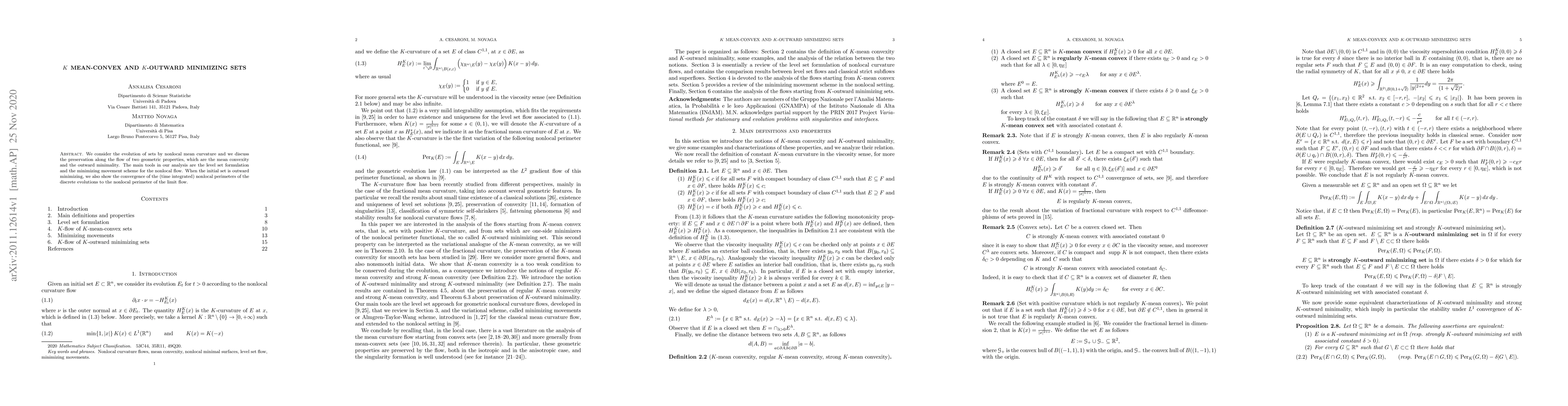 Thumbnail for $K$ mean-convex and $K$-outward minimizing sets