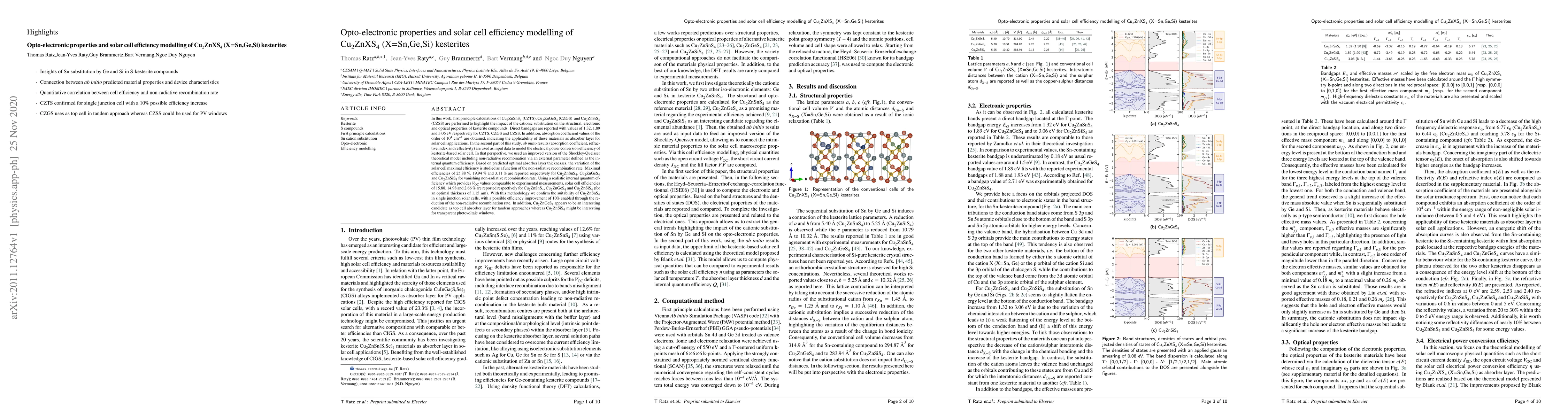 Thumbnail for Opto-electronic properties and solar cell efficiency modelling of
  Cu$_2$ZnXS$_4$ (X=Sn,Ge,Si) kesterites