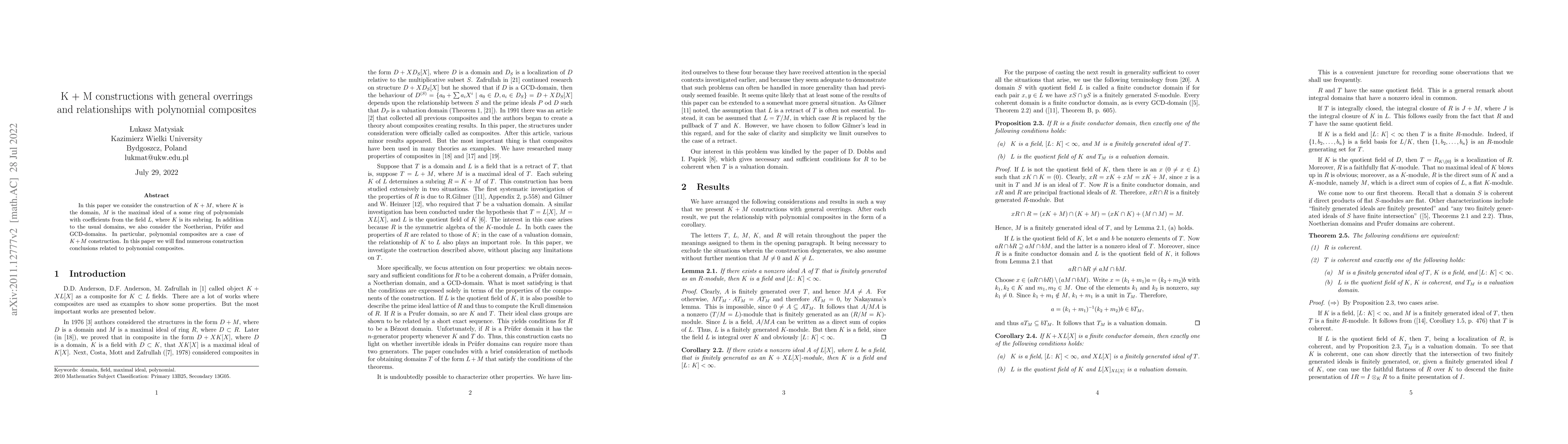 Thumbnail for K + M constructions with general overrings and relationships with
  polynomial composites