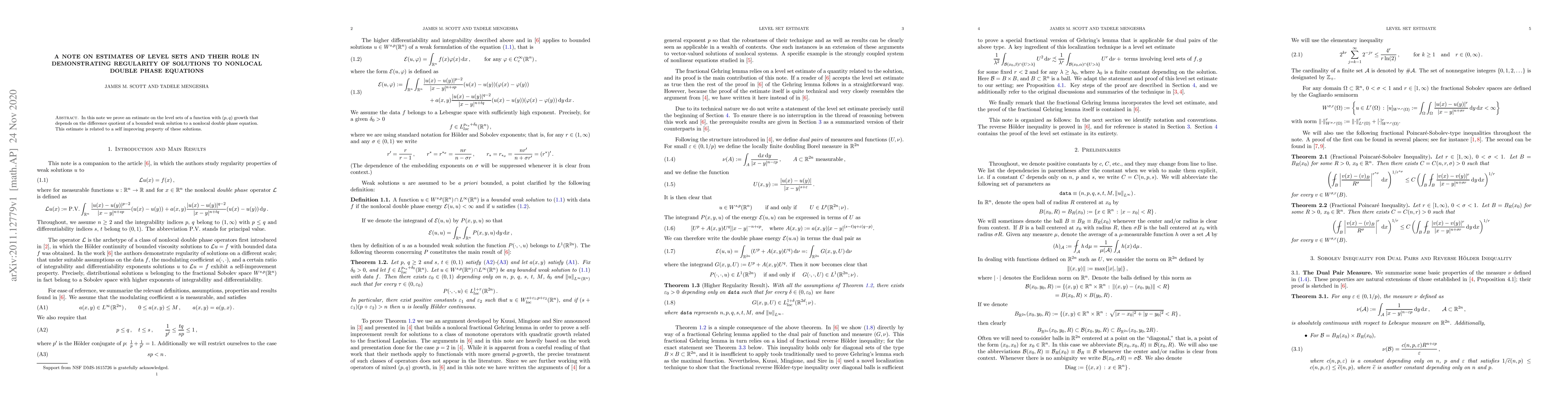 Thumbnail for A note on estimates of level sets and their role in demonstrating
  regularity of solutions to nonlocal double phase equations