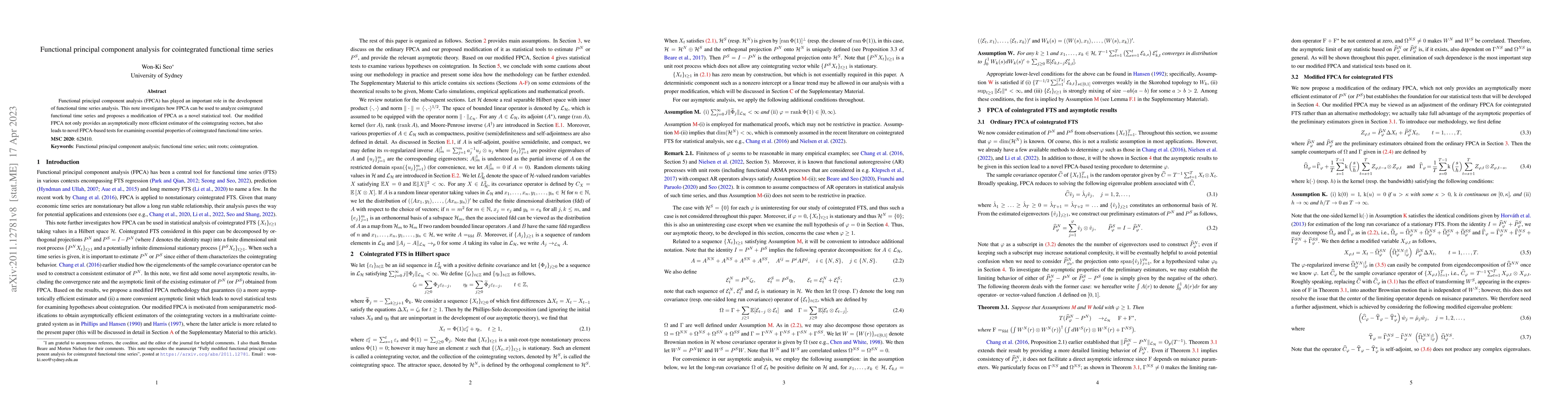 Thumbnail for Functional Principal Component Analysis for Cointegrated Functional Time
  Series