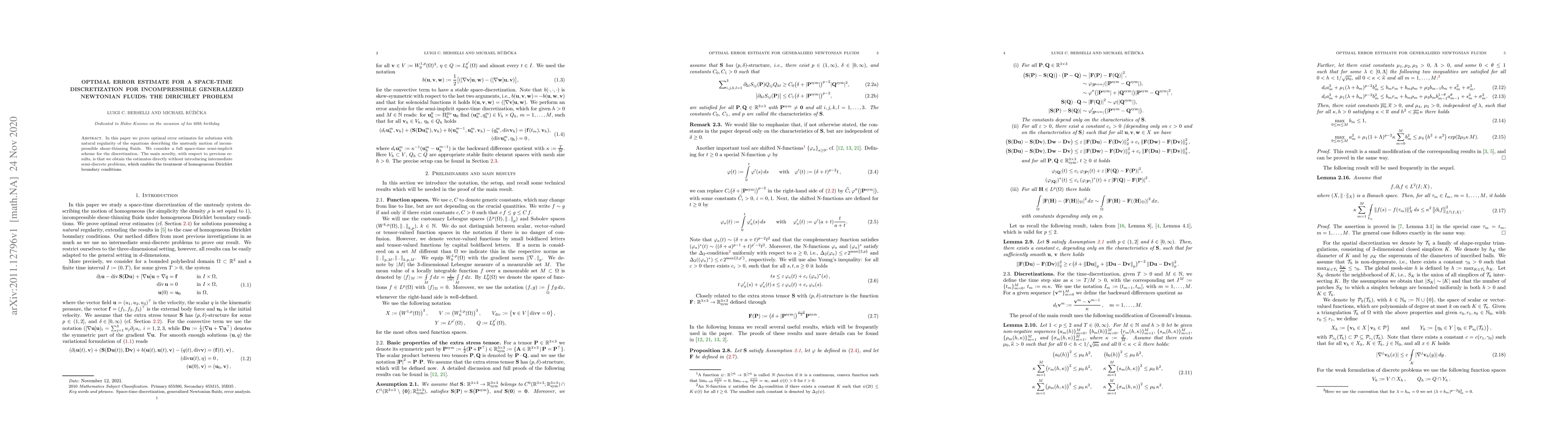 Thumbnail for Optimal error estimate for a space-time discretization for
  incompressible generalized Newtonian fluids: The Dirichlet problem