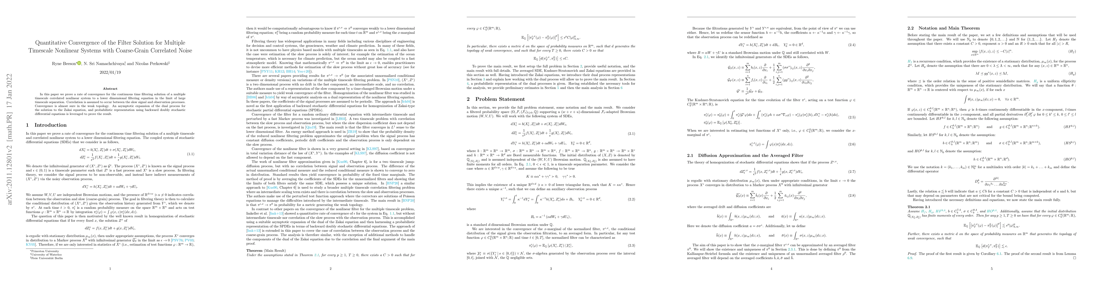 Thumbnail for Quantitative Convergence of the Filter Solution for Multiple Timescale
  Nonlinear Systems with Coarse-Grain Correlated Noise