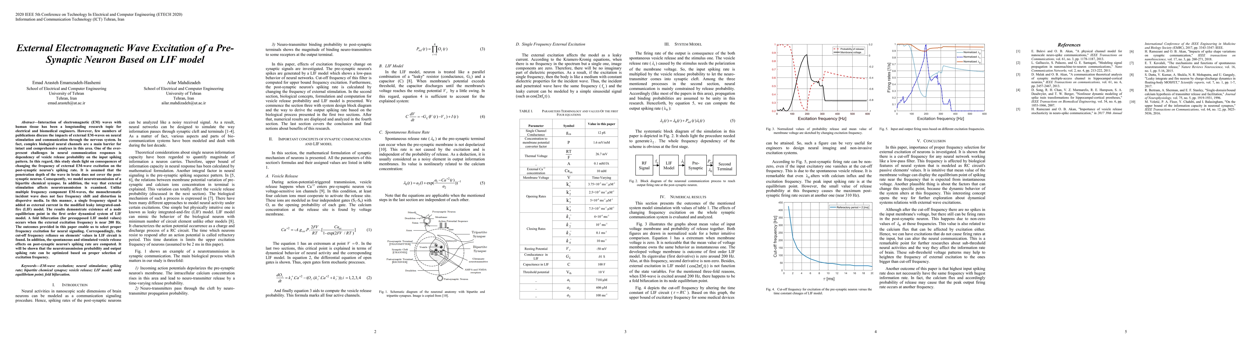 Thumbnail for External Electromagnetic Wave Excitation of a PreSynaptic Neuron Based
  on LIF model