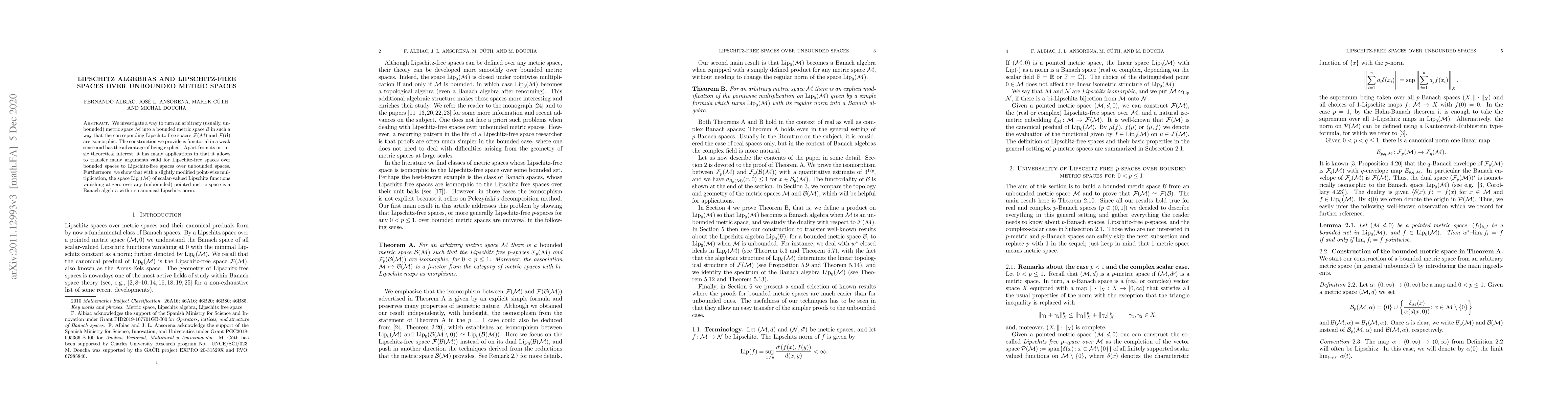 Thumbnail for Lipschitz algebras and Lipschitz-free spaces over unbounded metric
  spaces