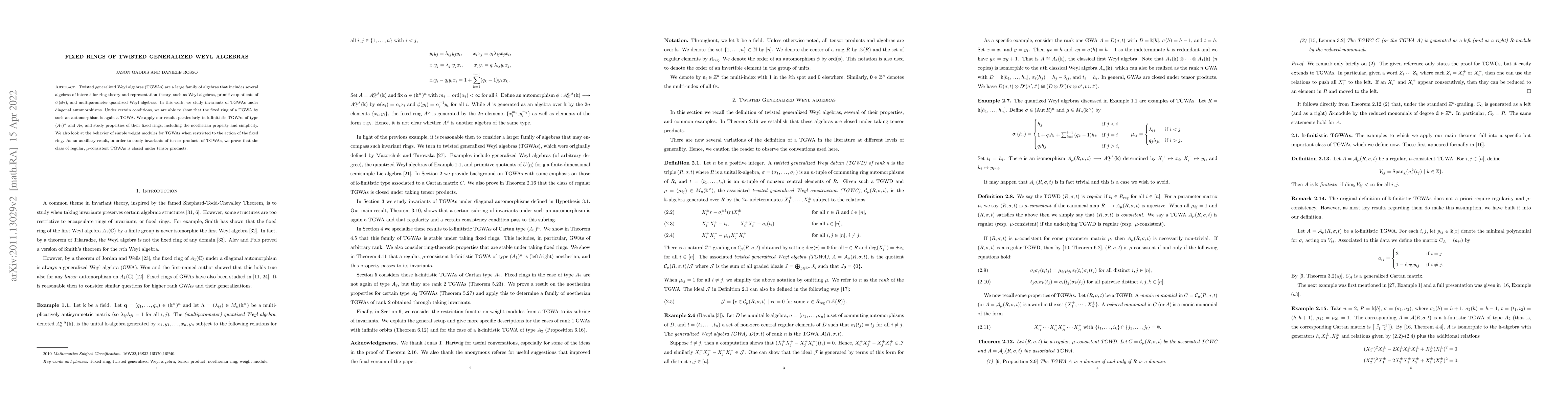 Thumbnail for Fixed rings of twisted generalized Weyl algebras