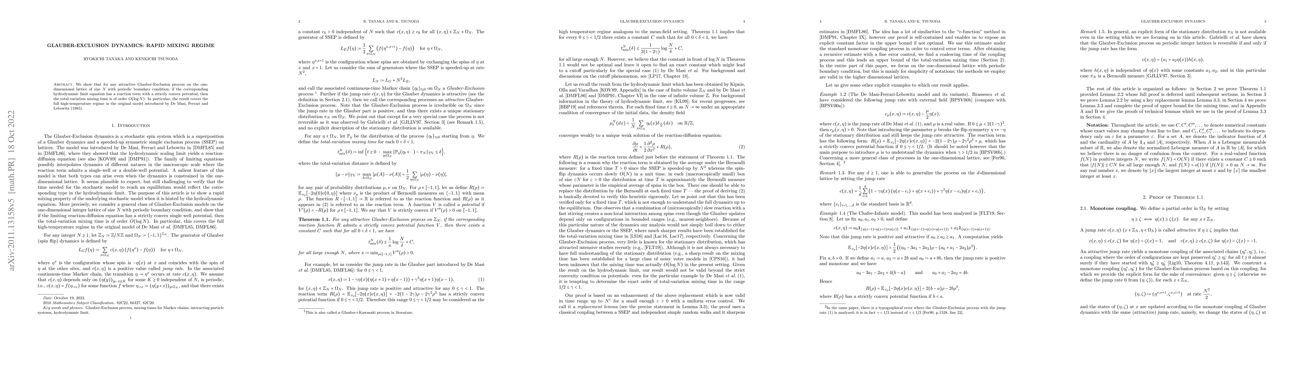 Thumbnail for Glauber-Exclusion dynamics : rapid mixing regime