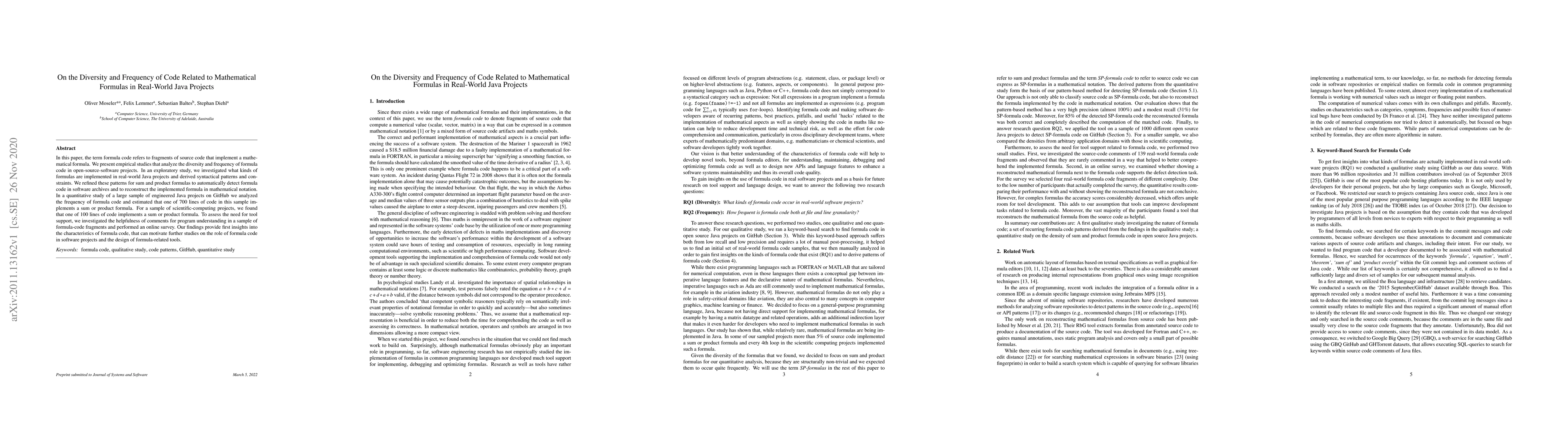 Thumbnail for On the diversity and frequency of code related to mathematical formulas
  in real-world Java projects