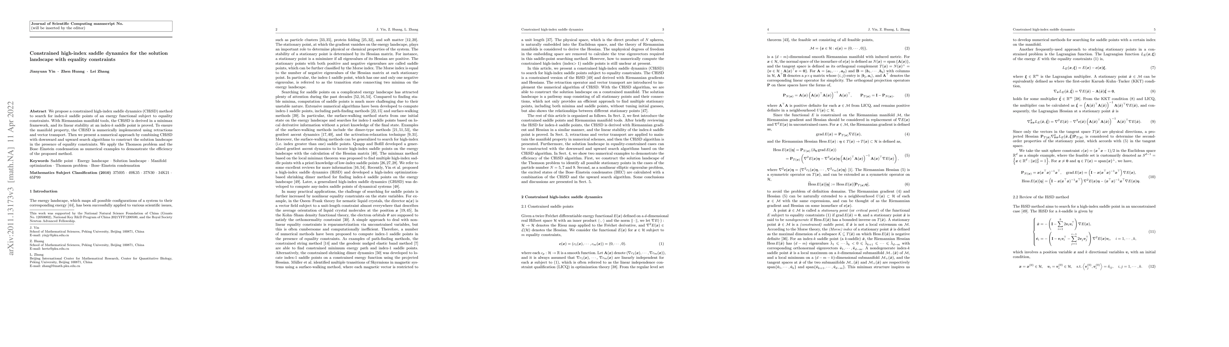 Thumbnail for Constrained high-index saddle dynamics for the solution landscape with
  equality constraints