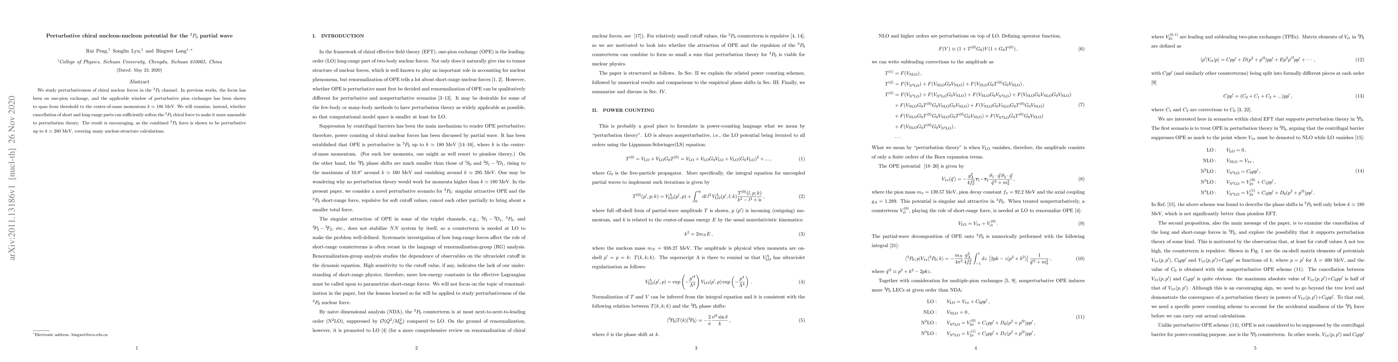 Thumbnail for Perturbative chiral nucleon-nucleon potential for the $^3P_0$ partial
  wave