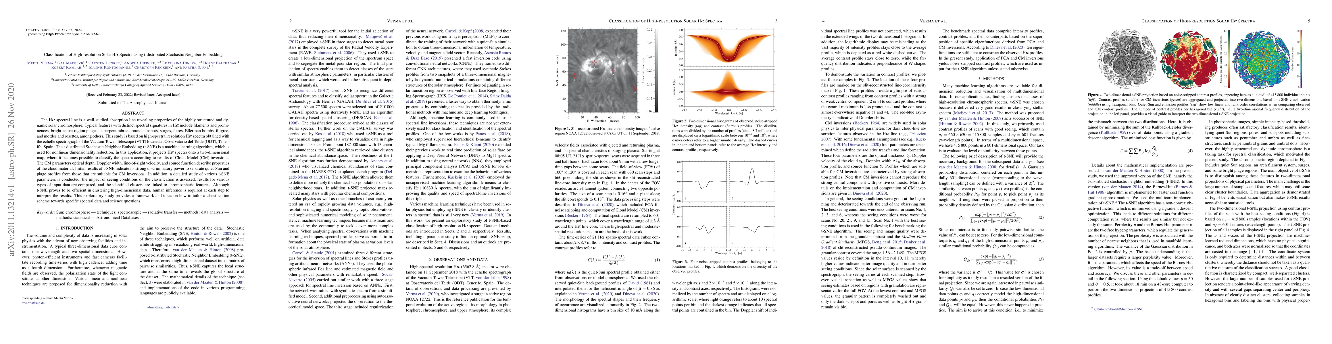 Thumbnail for Classification of High-resolution Solar H{\alpha} Spectra using
  t-distributed Stochastic Neighbor Embedding