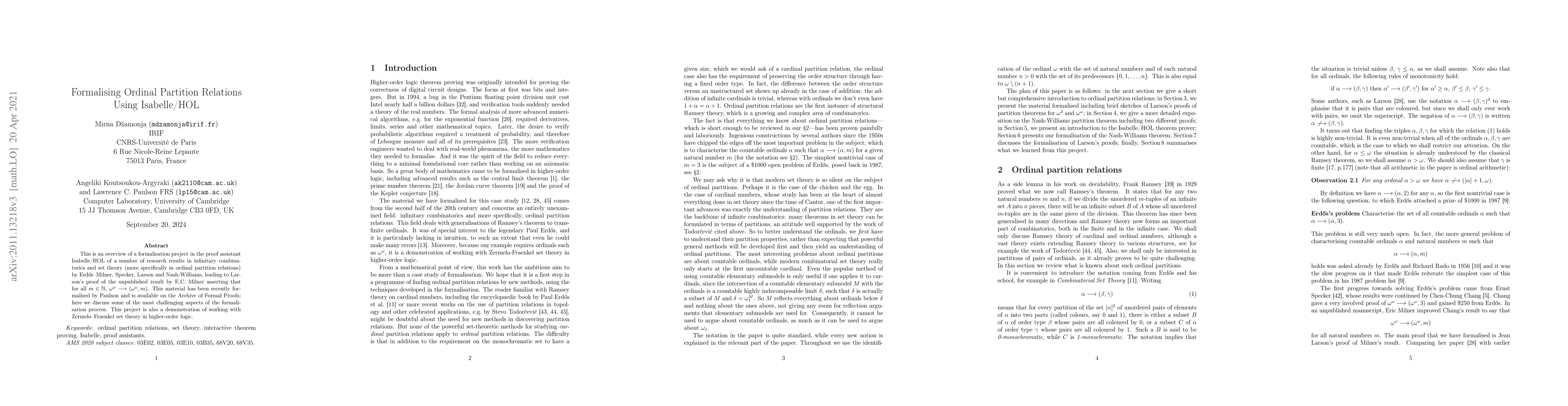Thumbnail for Formalising Ordinal Partition Relations Using Isabelle/HOL