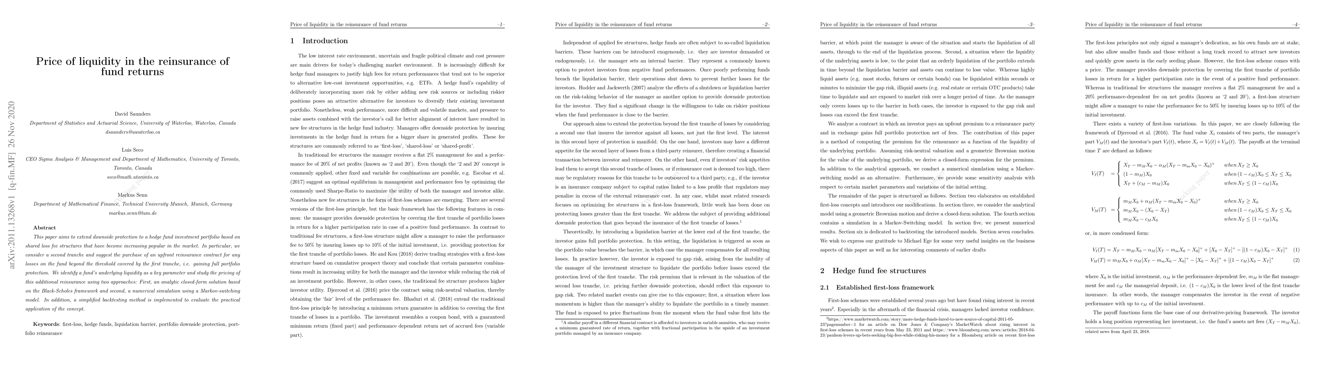 Thumbnail for Price of liquidity in the reinsurance of fund returns