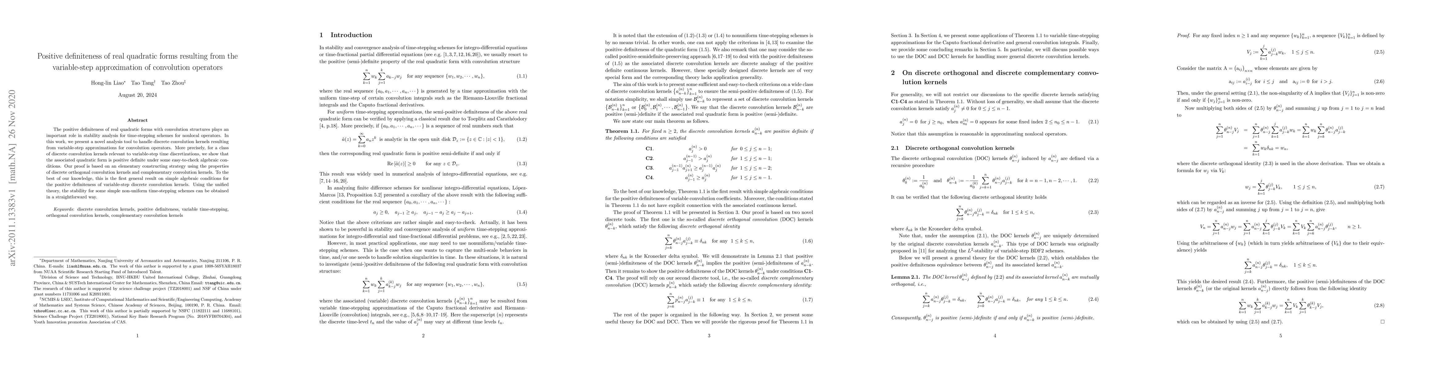 Thumbnail for Positive definiteness of real quadratic forms resulting from the
  variable-step approximation of convolution operators