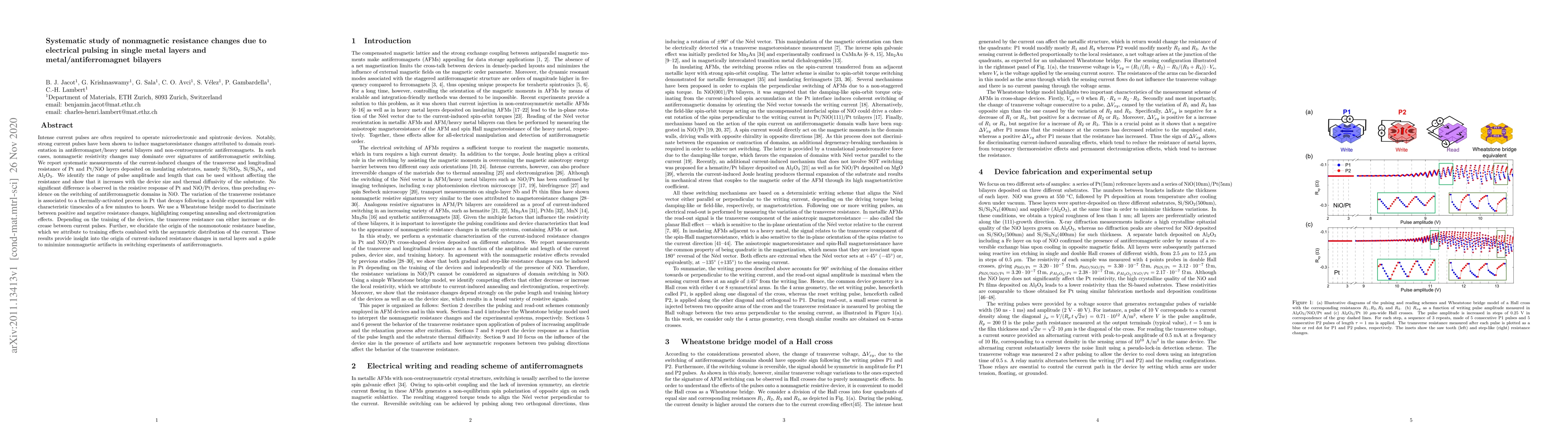 Thumbnail for Systematic study of nonmagnetic resistance changes due to electrical
  pulsing in single metal layers and metal/antiferromagnet bilayers