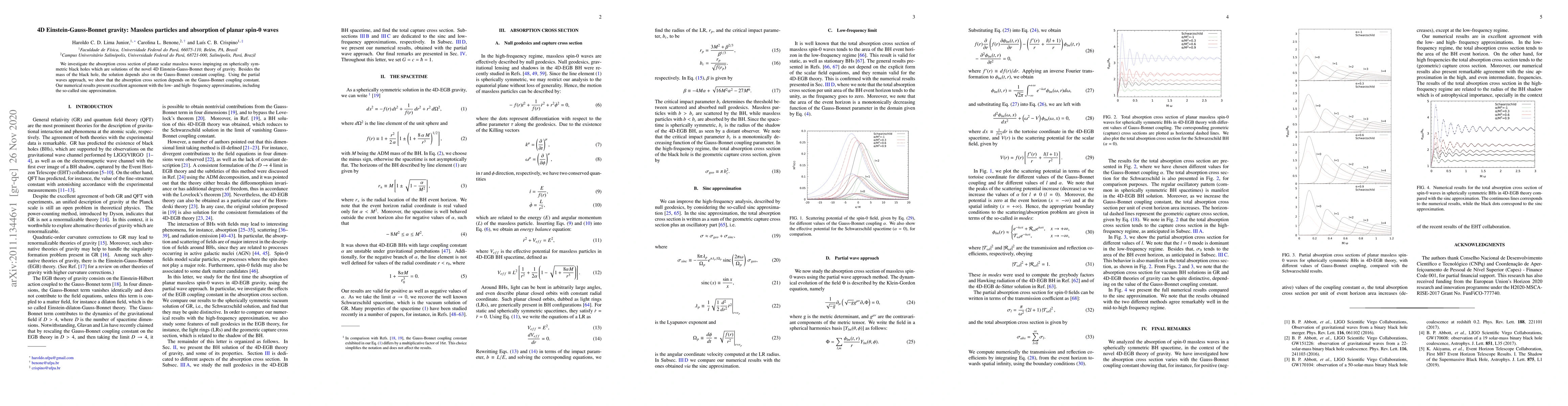 Thumbnail for 4D Einstein-Gauss-Bonnet gravity: Massless particles and absorption of
  planar spin-0 waves