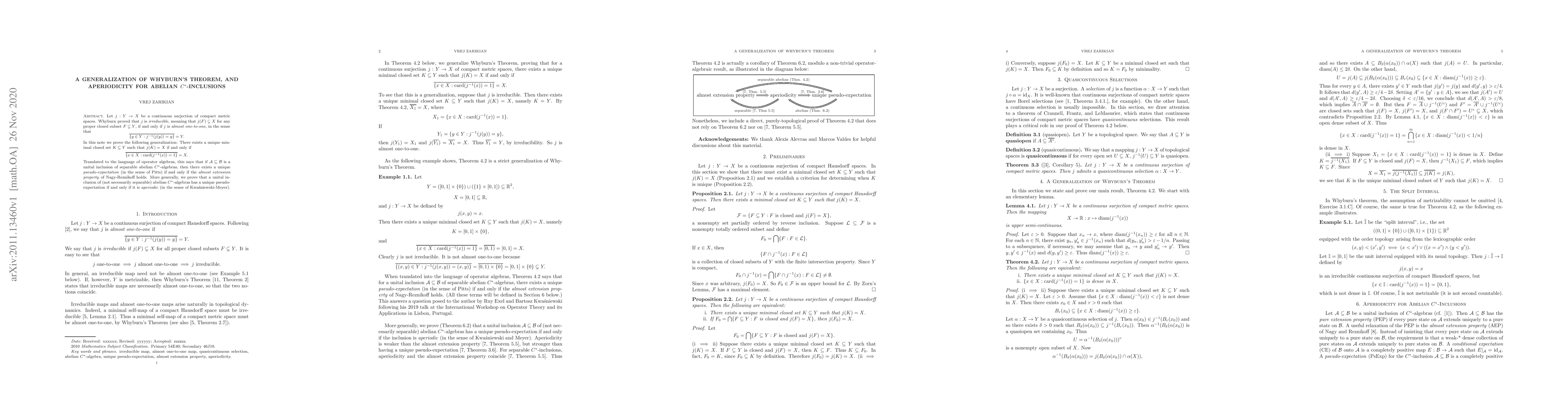 Thumbnail for A Generalization of Whyburn's Theorem, and Aperiodicity for Abelian
  C*-Inclusions