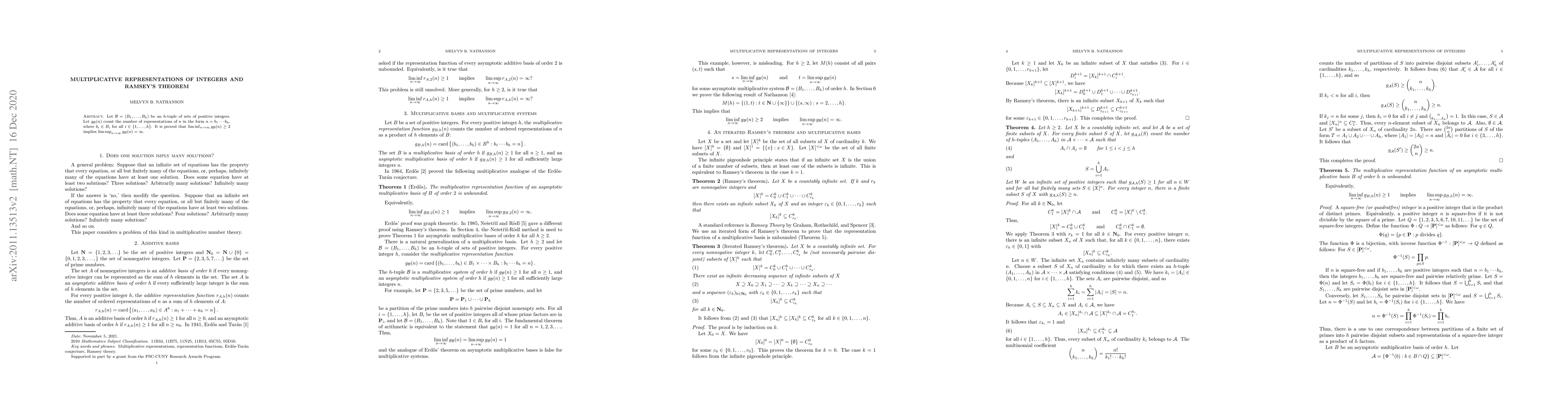 Thumbnail for Multiplicative representations of integers and Ramsey's theorem