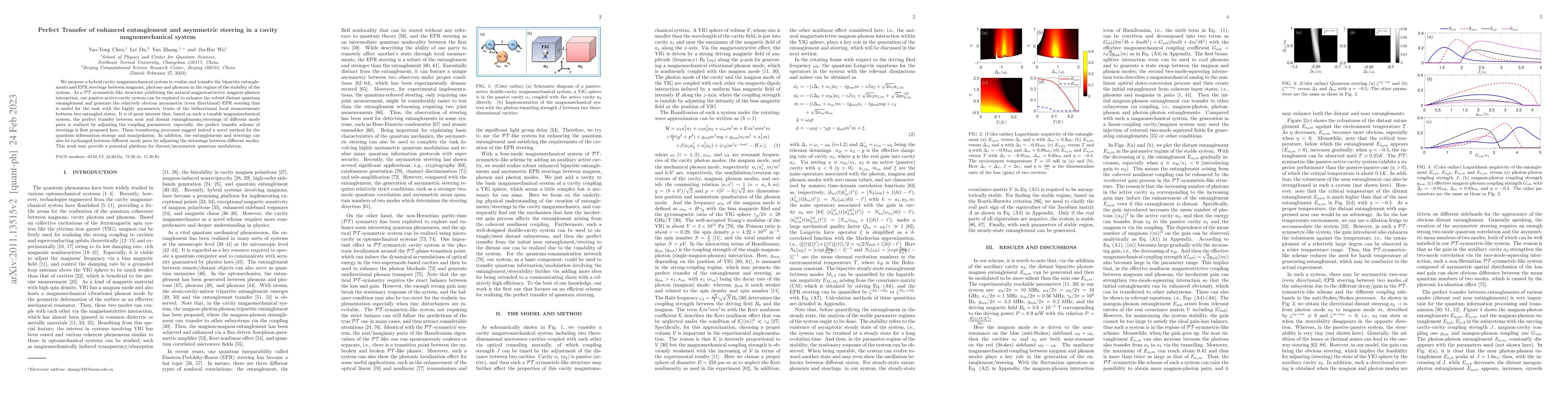 Thumbnail for Perfect Transfer of enhanced entanglement and asymmetric steering in a
  cavity magnomechanical system