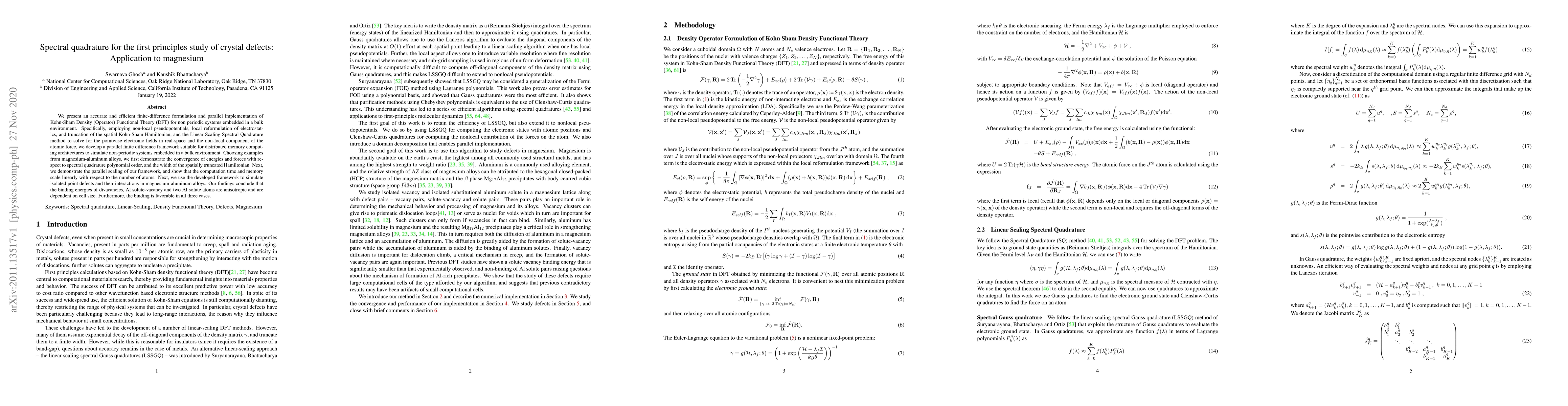 Thumbnail for Spectral quadrature for the first principles study of crystal defects:
  Application to magnesium