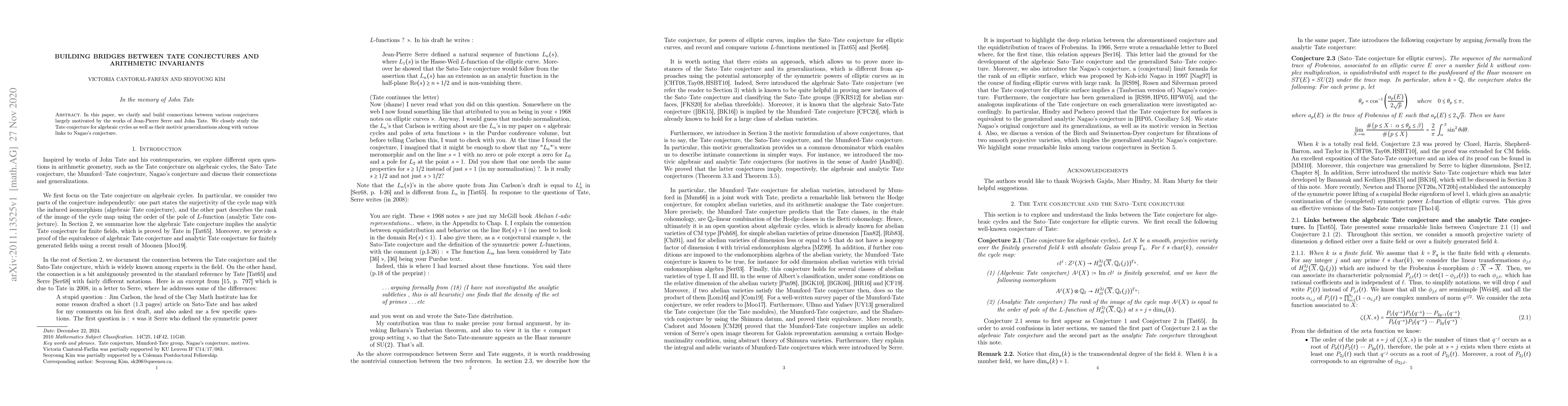 Thumbnail for Building bridges between Tate conjectures and arithmetic invariants