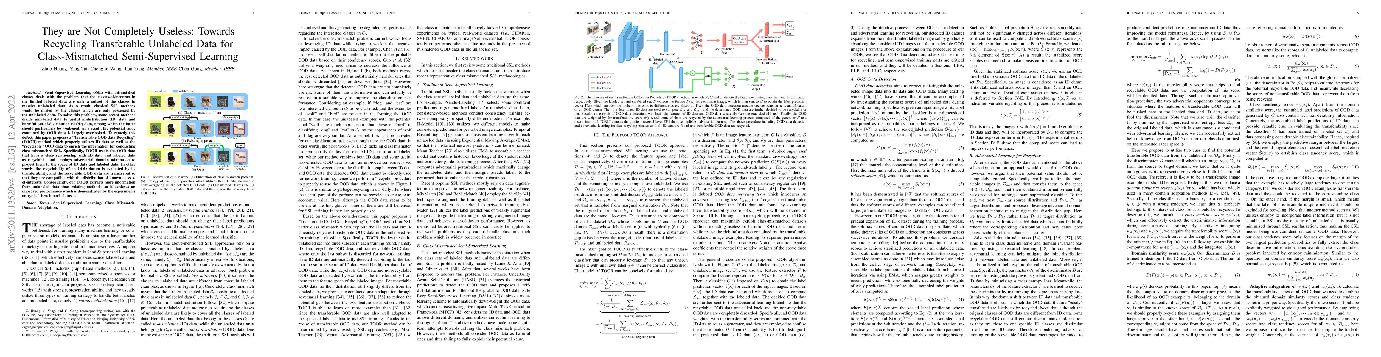Thumbnail for They are Not Completely Useless: Towards Recycling Transferable
  Unlabeled Data for Class-Mismatched Semi-Supervised Learning