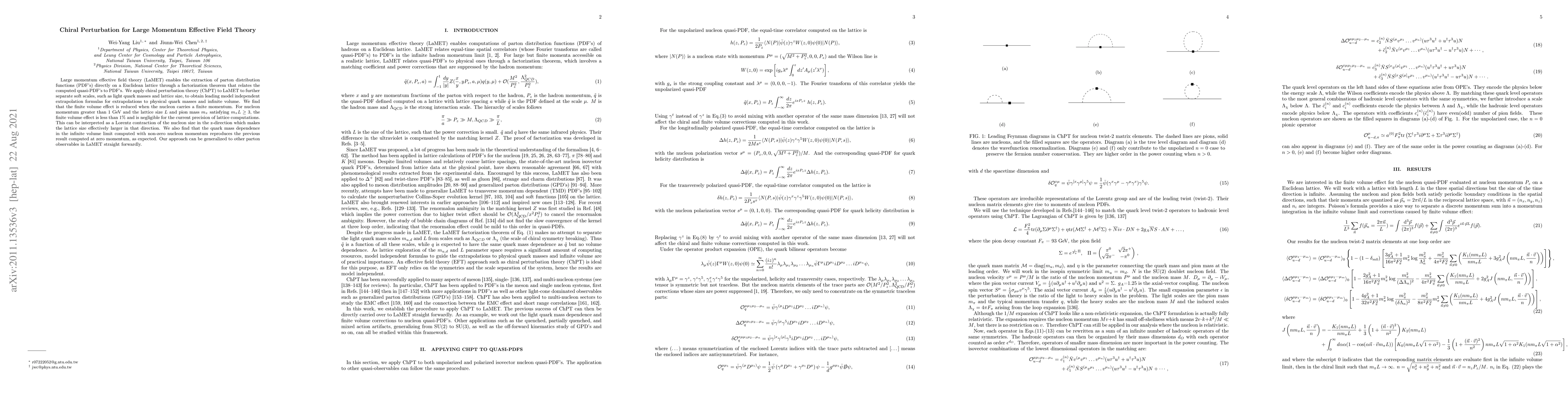 Thumbnail for Chiral Perturbation for Large Momentum Effective Field Theory