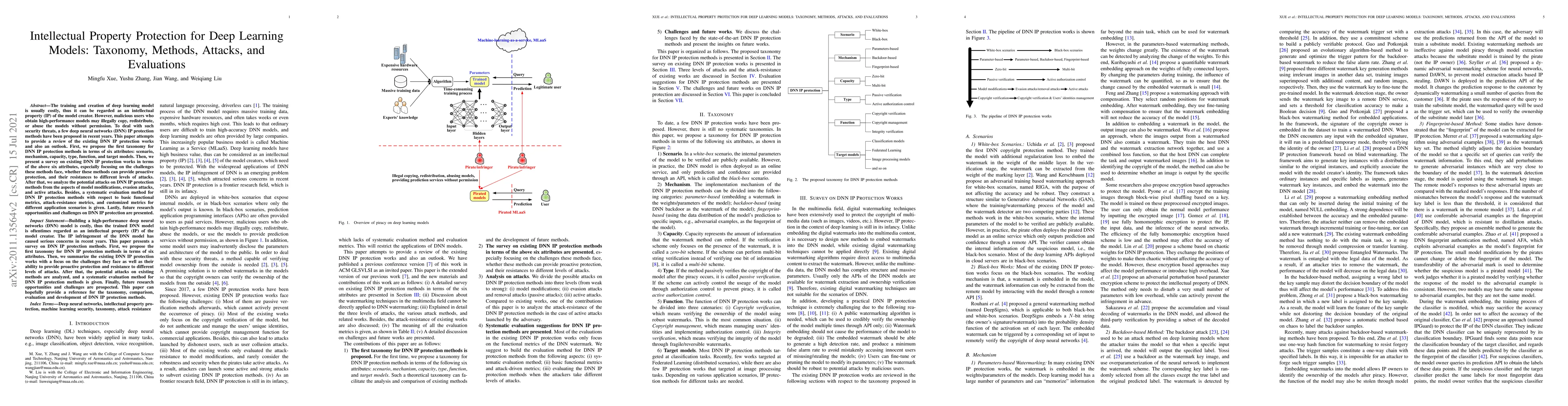 Thumbnail for Intellectual Property Protection for Deep Learning Models: Taxonomy,
  Methods, Attacks, and Evaluations