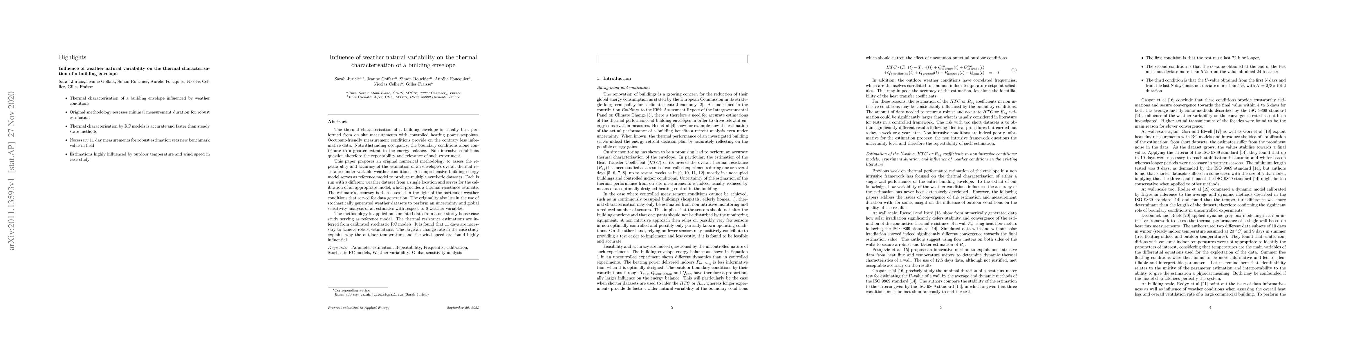 Thumbnail for Influence of weather natural variability on the thermal characterisation
  of a building envelope