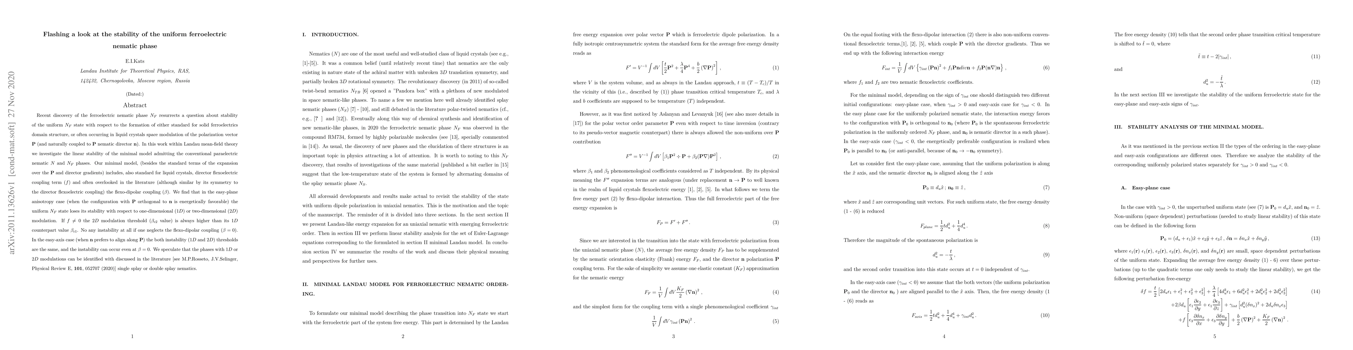 Thumbnail for Flashing a look at the stability of the uniform ferroelectric nematic
  phase