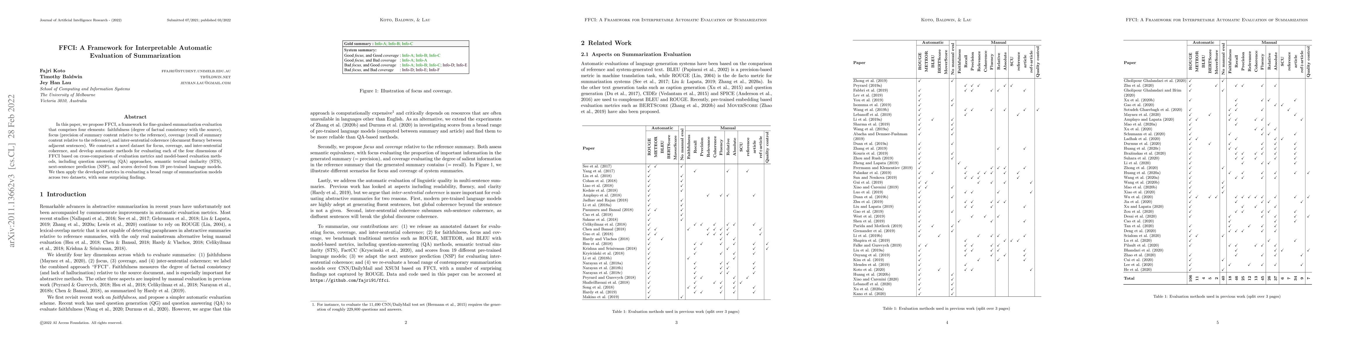 Thumbnail for FFCI: A Framework for Interpretable Automatic Evaluation of
  Summarization