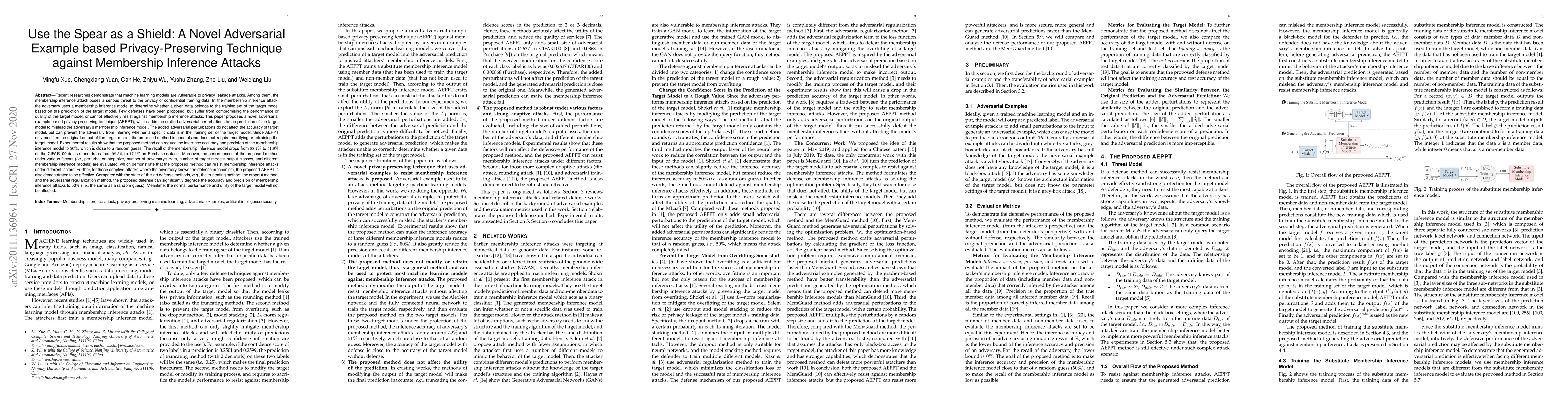 Thumbnail for Use the Spear as a Shield: A Novel Adversarial Example based
  Privacy-Preserving Technique against Membership Inference Attacks