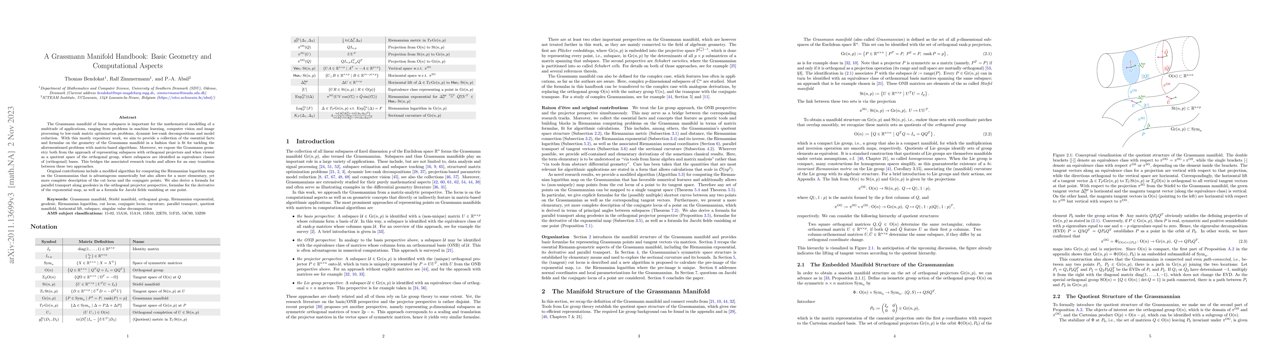 Thumbnail for A Grassmann Manifold Handbook: Basic Geometry and Computational Aspects