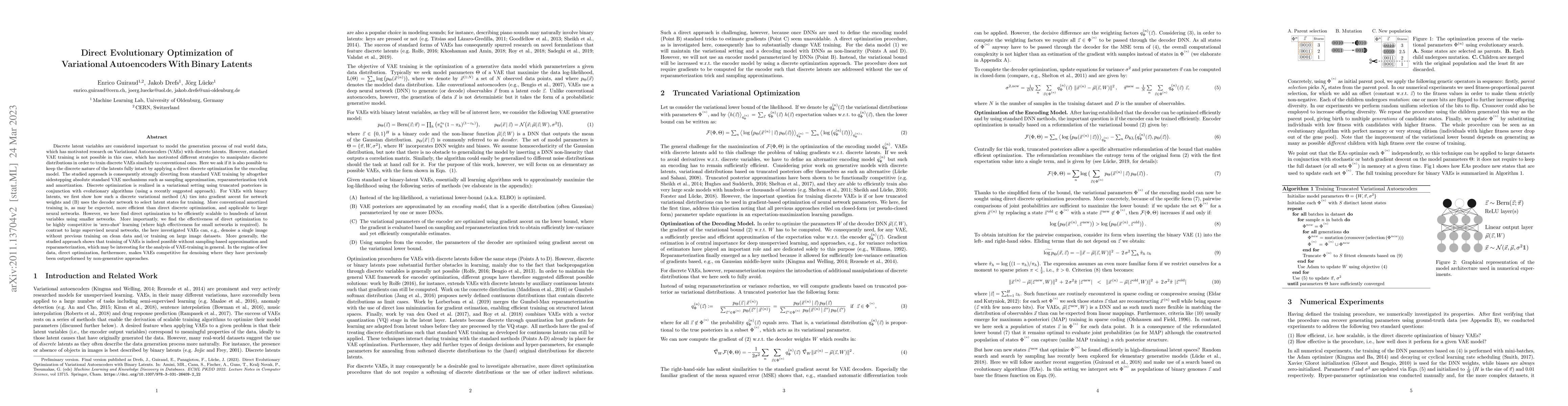 Thumbnail for Direct Evolutionary Optimization of Variational Autoencoders With Binary
  Latents