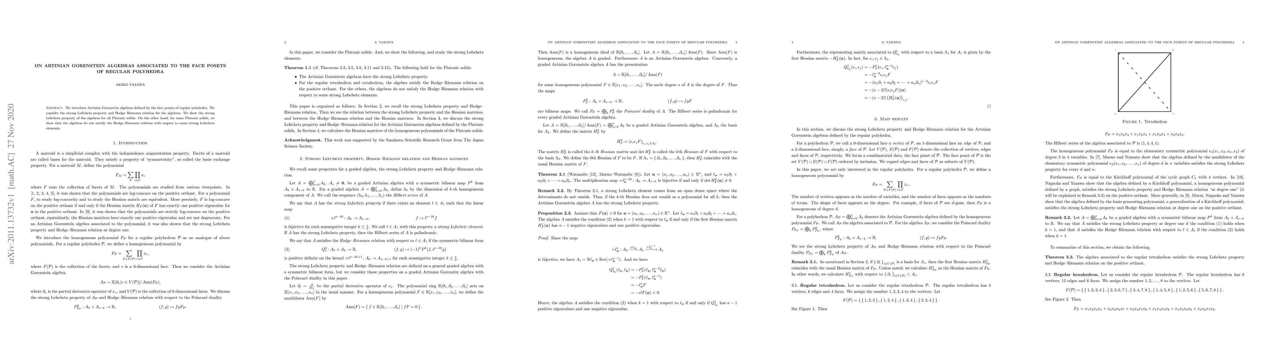 Thumbnail for On Artinian Gorenstein algebras associated to the face posets of regular
  polyhedra