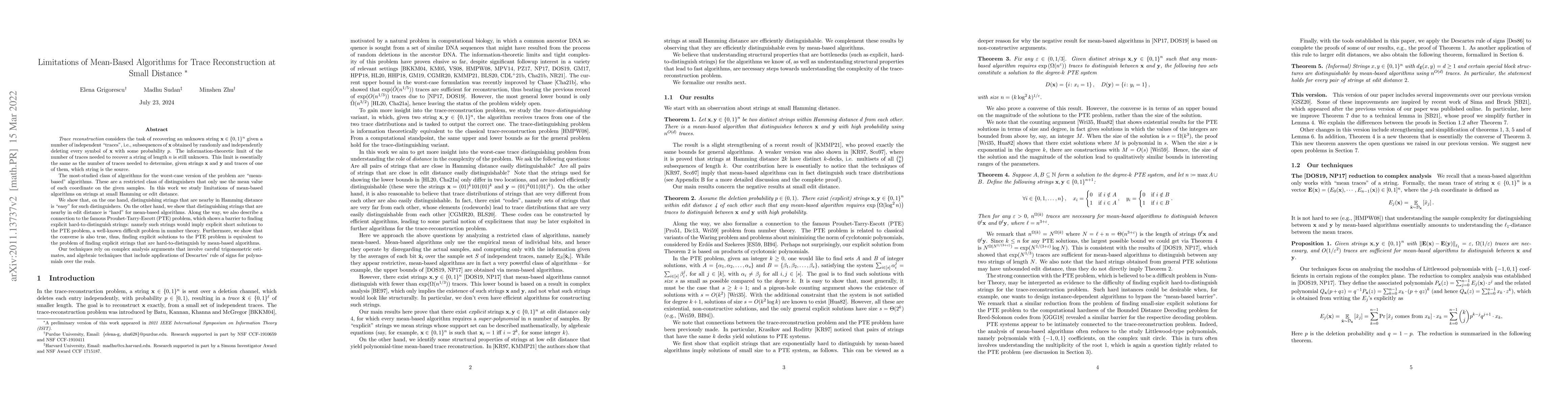 Thumbnail for Limitations of Mean-Based Algorithms for Trace Reconstruction at Small
  Distance