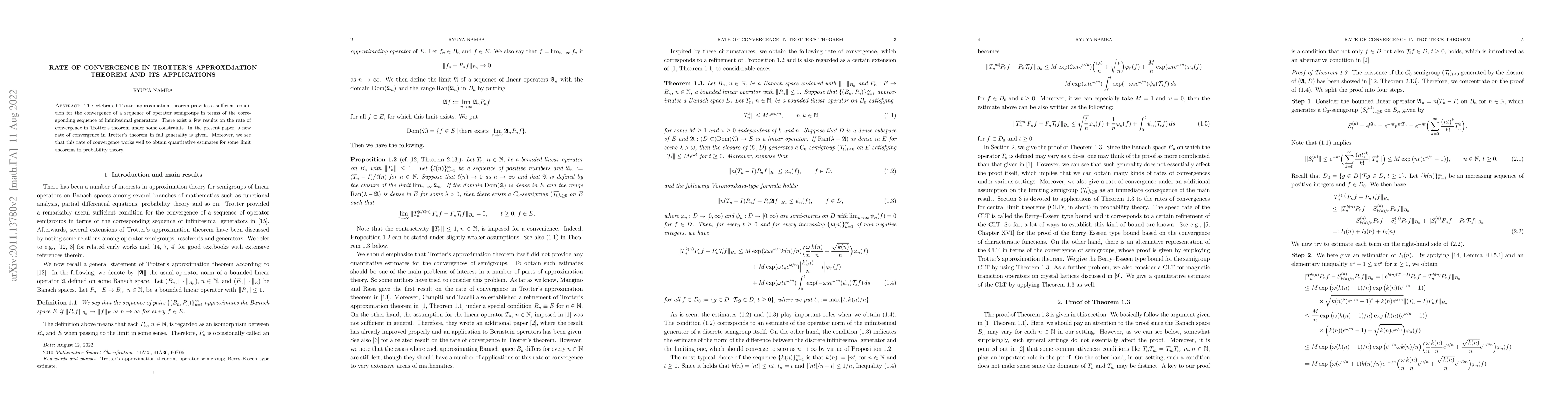 Thumbnail for Rate of convergence in Trotter's approximation theorem and its
  applications