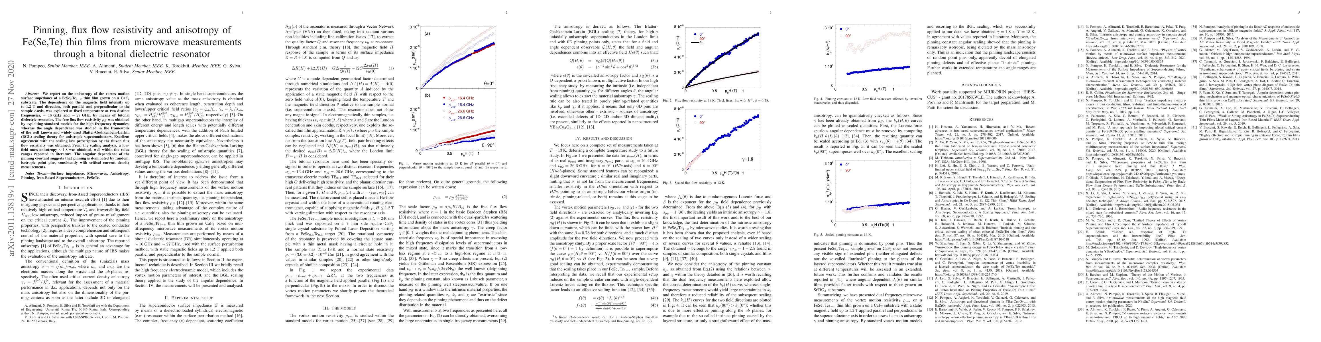 Thumbnail for Pinning, flux flow resistivity and anisotropy of Fe(Se,Te) thin films
  from microwave measurements through a bitonal dielectric resonator