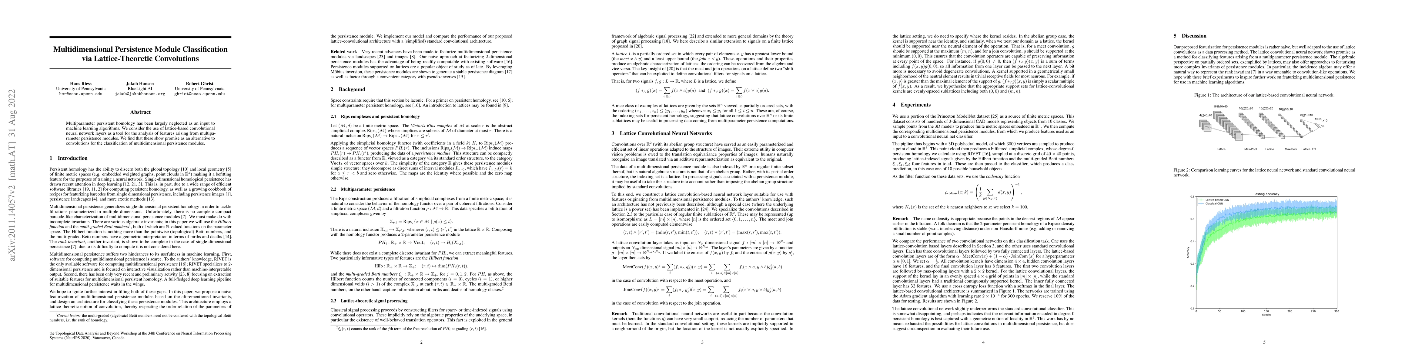 Thumbnail for Multidimensional Persistence Module Classification via Lattice-Theoretic
  Convolutions