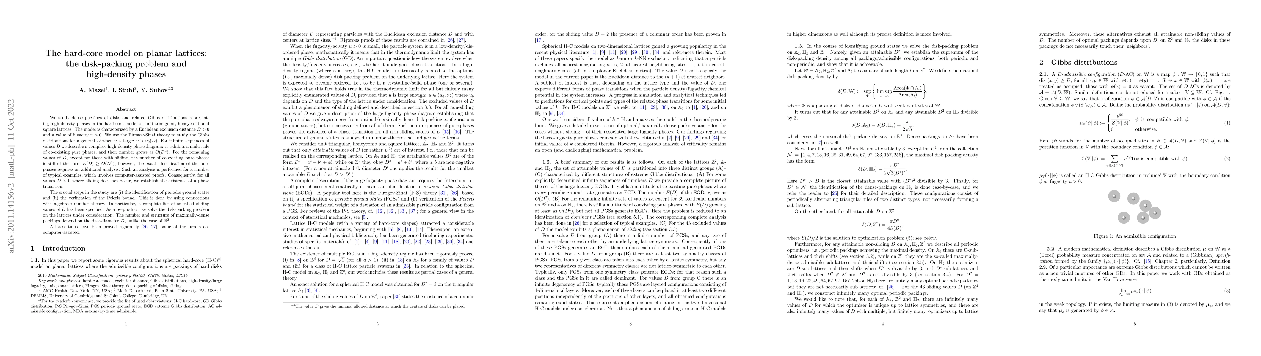 Thumbnail for The hard-core model on planar lattices: the disk-packing problem and
  high-density phases