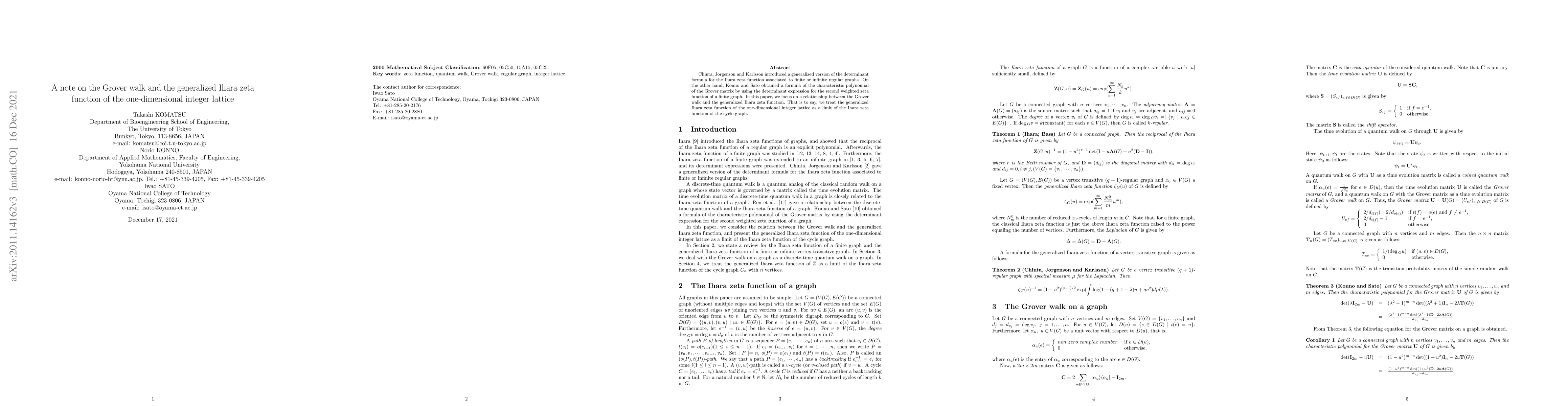 Thumbnail for A note on the Grover walk and the generalized Ihara zeta function of the
  one-dimensional integer lattice