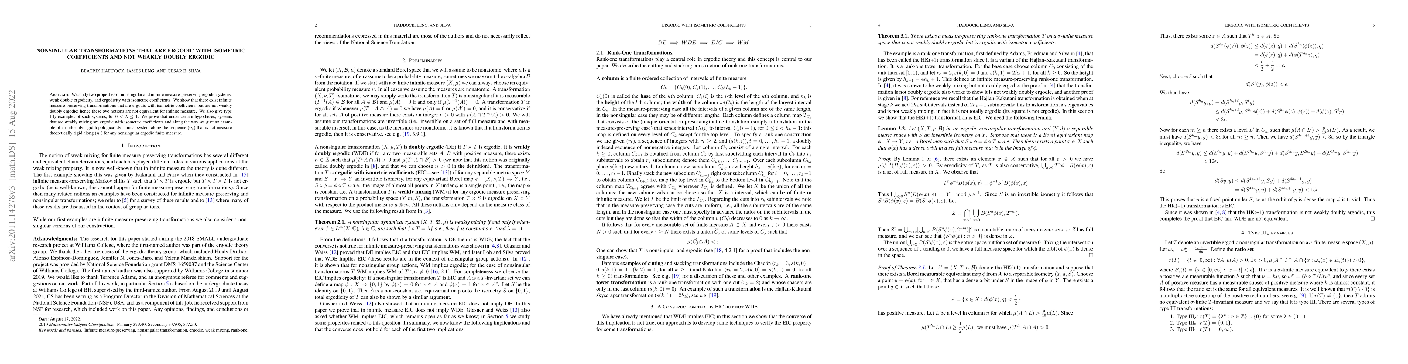 Thumbnail for Nonsingular transformations that are ergodic with isometric coefficients
  and not weakly doubly ergodic