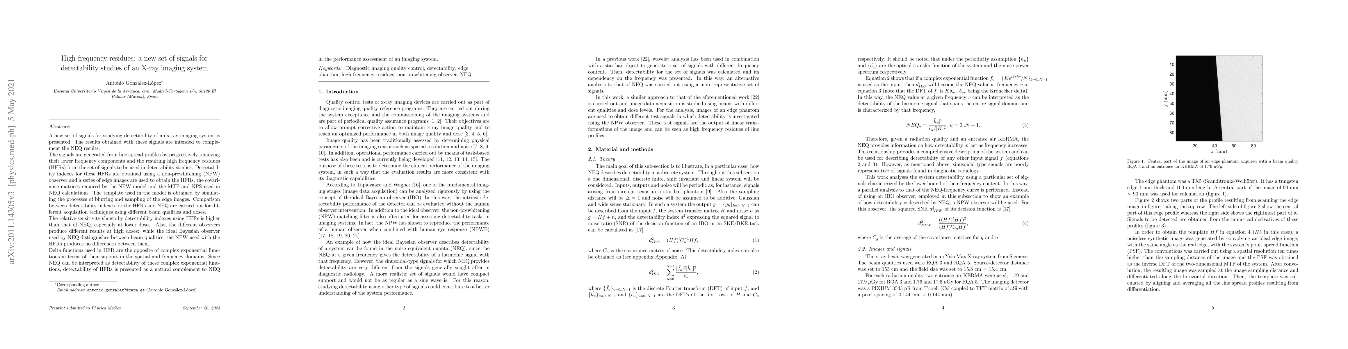 Thumbnail for High frequency residues: a new set of signals for detectability studies
  of an X-ray imaging system