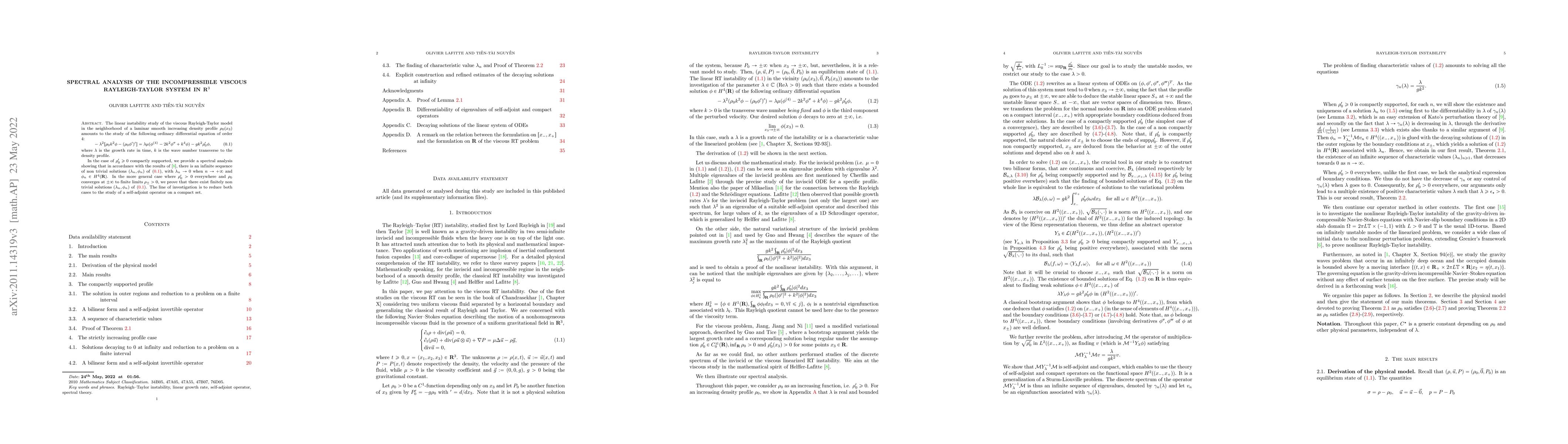 Thumbnail for Spectral analysis of the incompressible viscous Rayleigh-Taylor system
  in $\mathbf{R}^3$