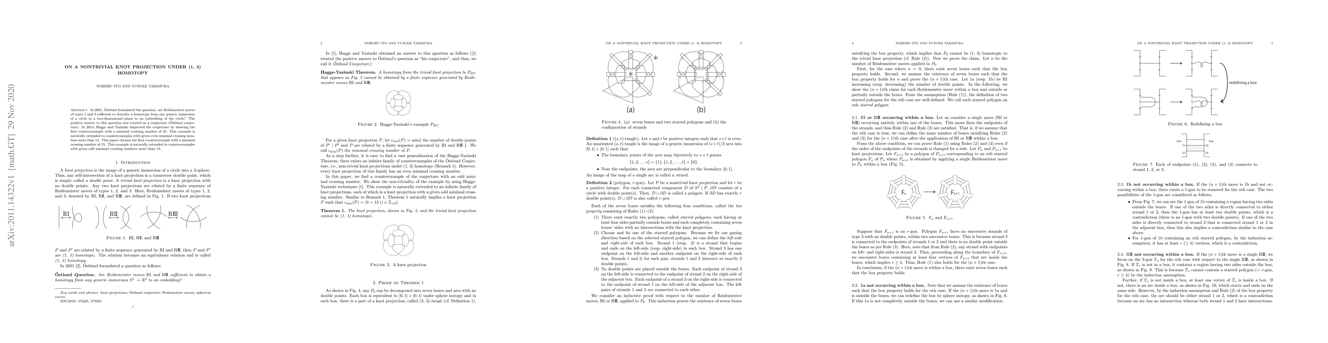 Thumbnail for On a nontrivial knot projection under (1, 3) homotopy